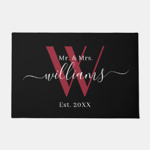 Paillasson Élégant Noir Bourgogne M. Et Mme Monogram Nom