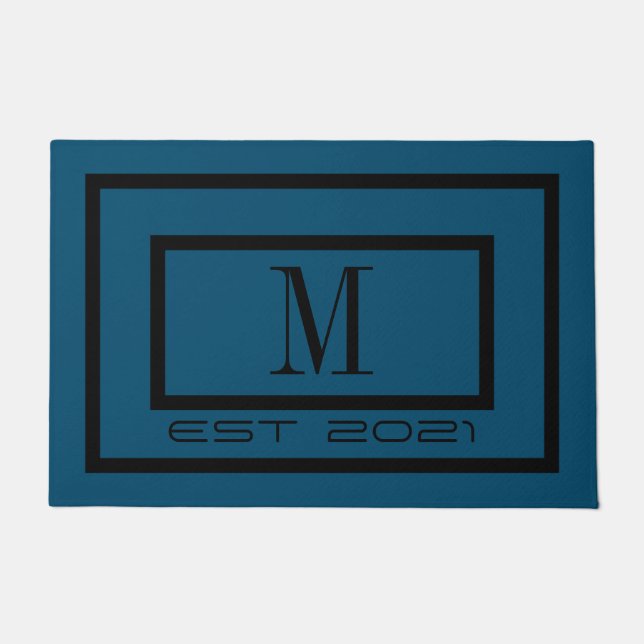 Paillasson Élégant noir et blanc nom monogramme porte mat (Devant)