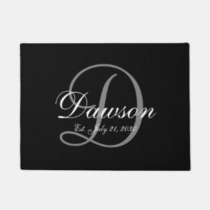 Paillasson Élégant Noir Gris Nom Nouveau mariés Mariage