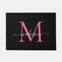 Élégant Noir Hot Rose Personnalisé Monogramme Nom 