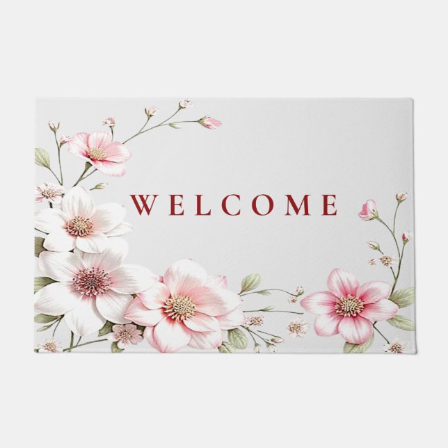 Paillasson Elegant Pink White Floral Doormat (Devant)