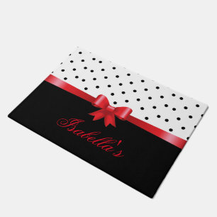 Paillasson Elégant pois noir blanc arc rouge Personnaliser
