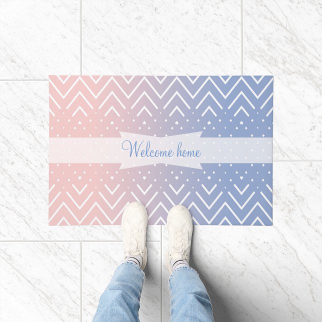 Paillasson Elégant quartz rose bleu pastel Chevron Texte (Intérieur)