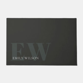 Paillasson Élégant rustique foncé vert foncé Monogramme noir