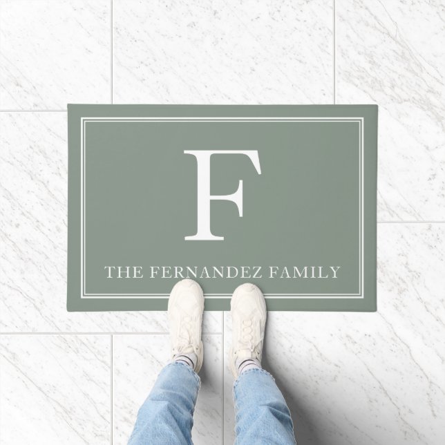 Paillasson Elegant Sage Green Nom de famille initial (Intérieur)