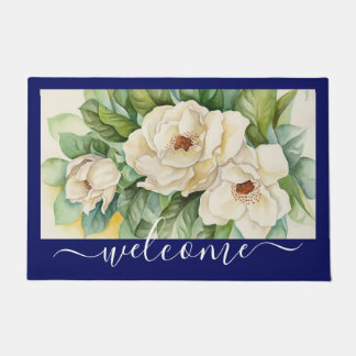 Paillasson Élégant scénario de bienvenue Floral Magnolia Blue