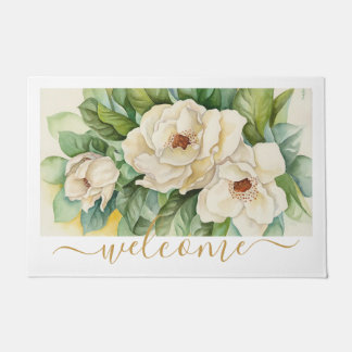 Paillasson Élégant script d'accueil floral de Magnolia Gold