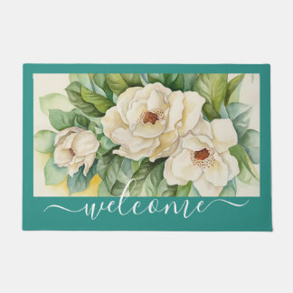 Paillasson Élégant script de bienvenue floral de la Magnolia