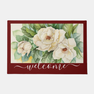 Paillasson Élégant script de bienvenue floral de la Magnolia