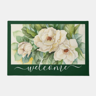 Paillasson Élégant script de bienvenue floral de la Magnolia