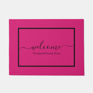 Paillasson Elegant script rose nom de famille bienvenue
