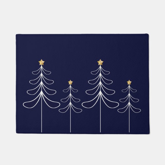 Paillasson Elégant style minimaliste d'arbre de Noël bleu (Devant)