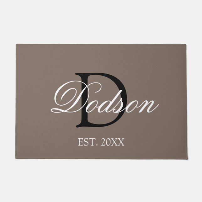 Paillasson Élégant Tan Brown Script Famille Monogramme (Devant)
