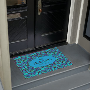 Paillasson Élégant Tropical Blue Morpho Butterflies Motif