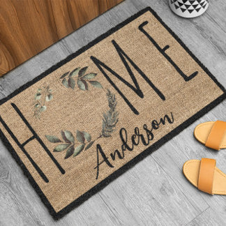 Paillasson Elegant Wreath Faux Burlap Family Nom Doormat