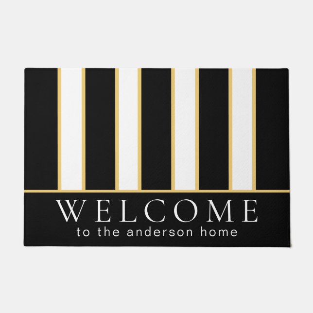Paillasson Elégante bande noire et blanche Personnalisée (Devant)