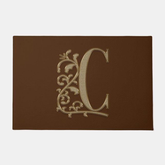 Paillasson Élégante entrée Monogramme C Initiale sur Brown (Devant)