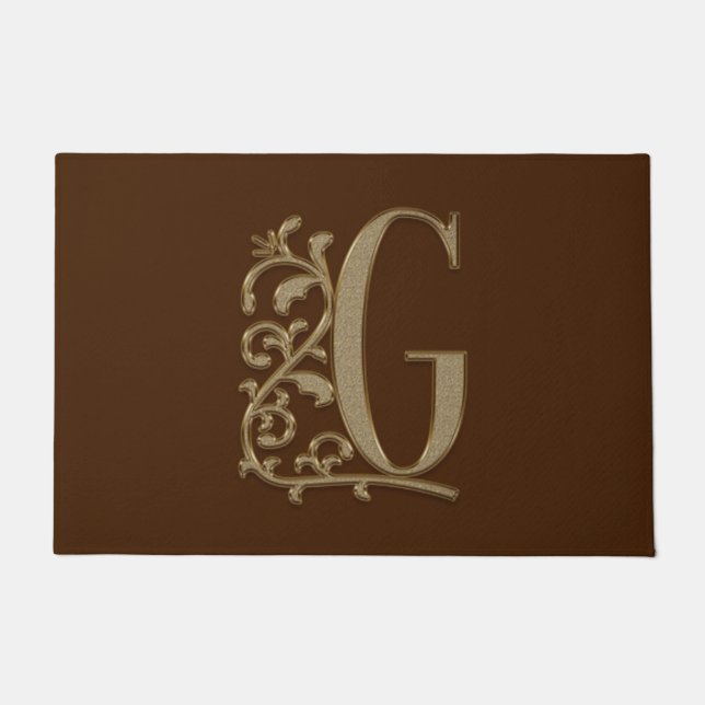Paillasson Élégante entrée Monogramme G Initiale sur Brown (Devant)