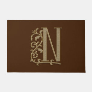 Paillasson Élégante entrée Monogramme N Initiale sur Brown