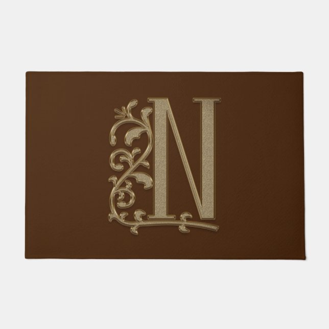 Paillasson Élégante entrée Monogramme N Initiale sur Brown (Devant)