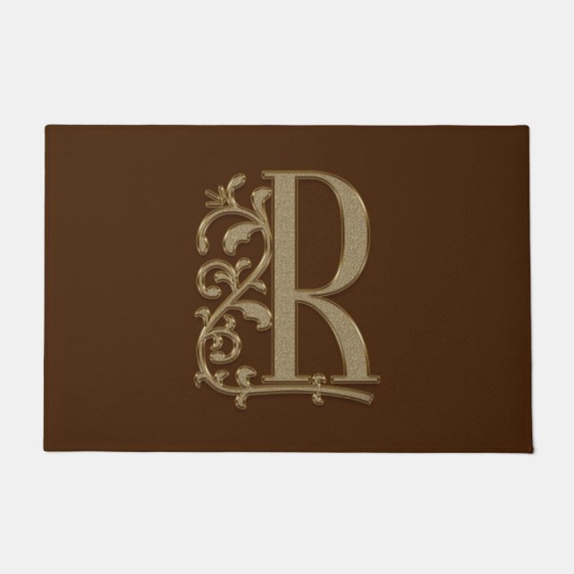 Paillasson Élégante entrée Monogramme R Initiale sur Brown (Devant)