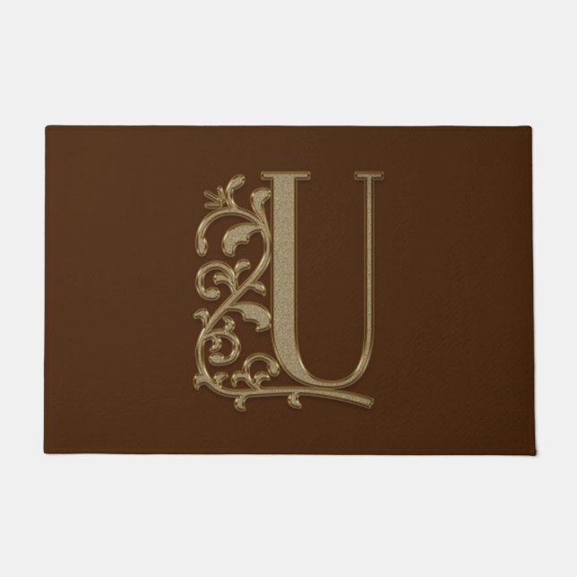 Paillasson Élégante entrée Monogramme U Initiale sur Brown (Devant)