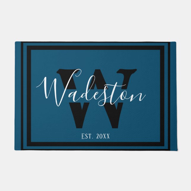 Paillasson Élégante lettre monogrammée et nom mat (Devant)