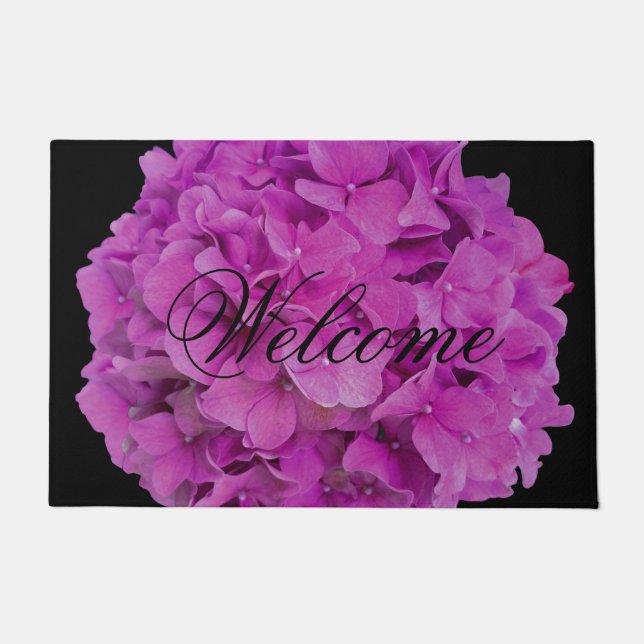 Paillasson Elégante magenta rose hydrangée florale roses (Devant)