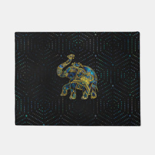 Paillasson Éléphant vue par or sur le décor coloré d'orme