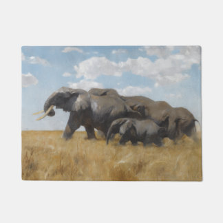 Paillasson Éléphants migrant à travers une savane africaine