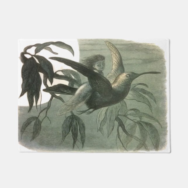 Paillasson Elf Fairies Elves Lune Scène nocturne Oiseau Volan (Devant)