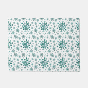 Paillasson Émeraude Vert Noël Snowflakes sur Blanc d'hiver