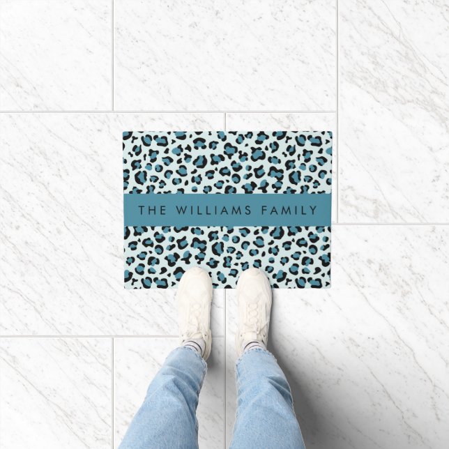 Paillasson Empreinte de léopard, Spots, Leopard Bleu, Votre N (Intérieur)