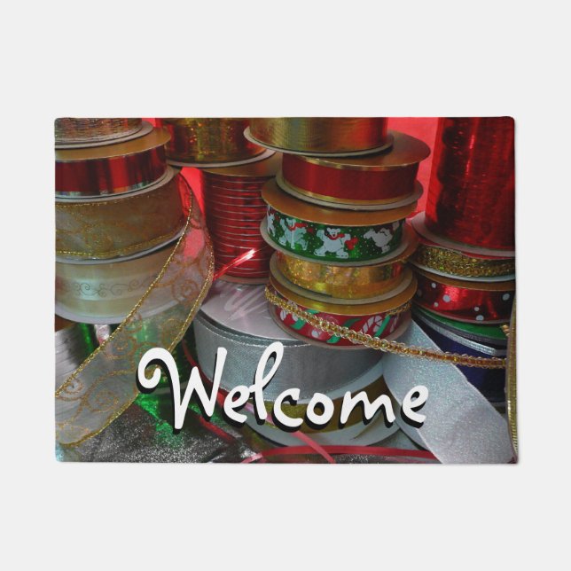 Paillasson Épaves de Noël Ruban Holiday Rouge et or (Devant)