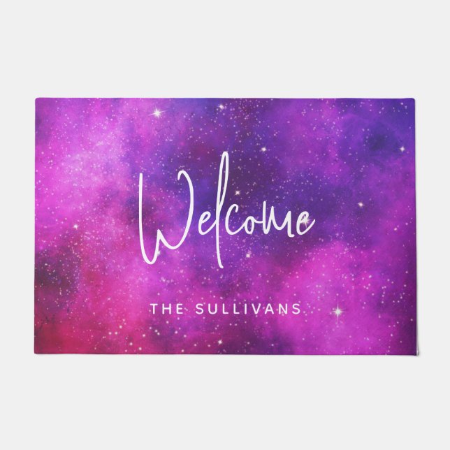 Paillasson Espace rose & violet & Étoiles Faux Galaxy (Devant)