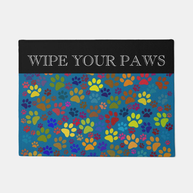 Paillasson Essuyez votre motif d'empreinte de patte de chat (Devant)