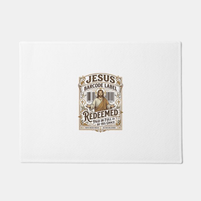 Paillasson Étiquette de code-barres Jésus Rachetée Jésus Code (Devant)