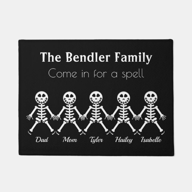 Paillasson Famille de 5 squelettes Halloween Doormat (Devant)