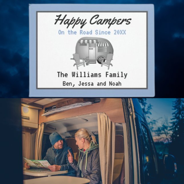 Paillasson Famille vintage Blue Happy Camper (Créateur téléchargé)