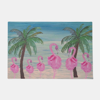 Paillasson Fancyf flamingos and palm tres tropical