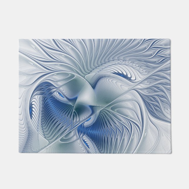 Paillasson Fantaisie dynamique Abstrait Tons bleus Art fracta (Devant)