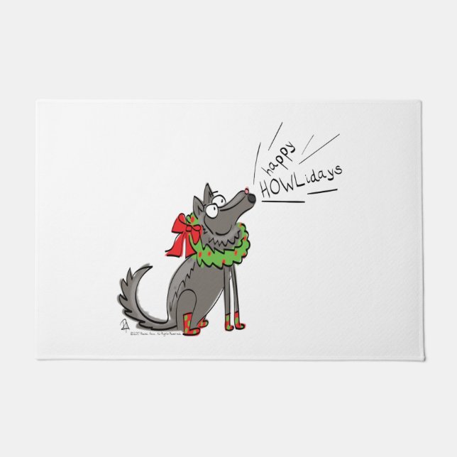 Paillasson Fantaisie Loup Noël Joyeux Howlidays Holiday (Devant)