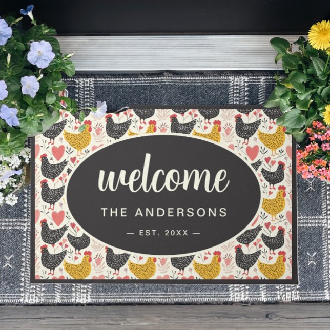 Paillasson Farmhouse Chicken Motif Nom de famille (Créateur téléchargé)