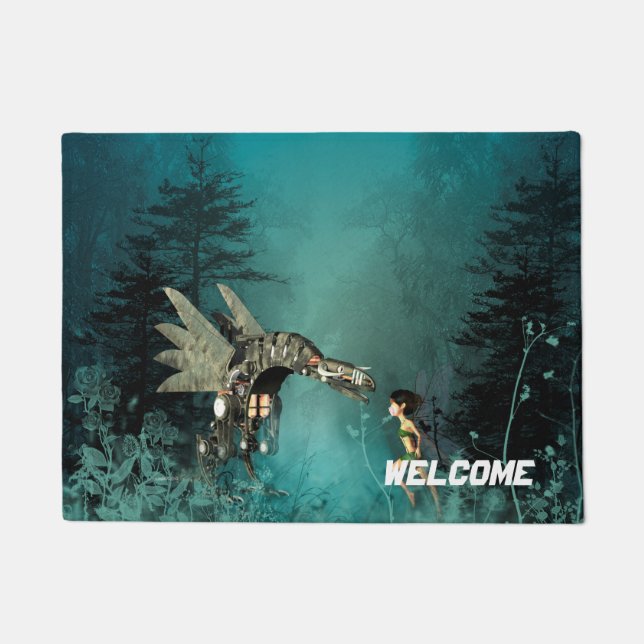 Paillasson Fée mignonne avec le dragon de vapeur dans une (Devant)