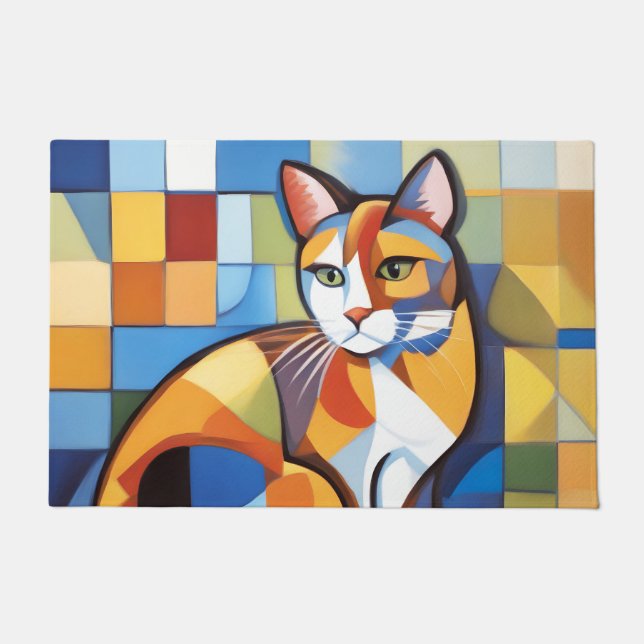 Paillasson Feline Abstraite Beauté Calico Cat Cubist (Devant)
