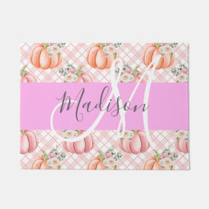 Paillasson Féminin Chic Fleurs Rose Pêche Citrouille Monogram