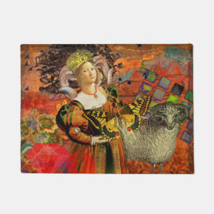 Paillasson Femme Bélier Orange : Collage d'art antique gothiq