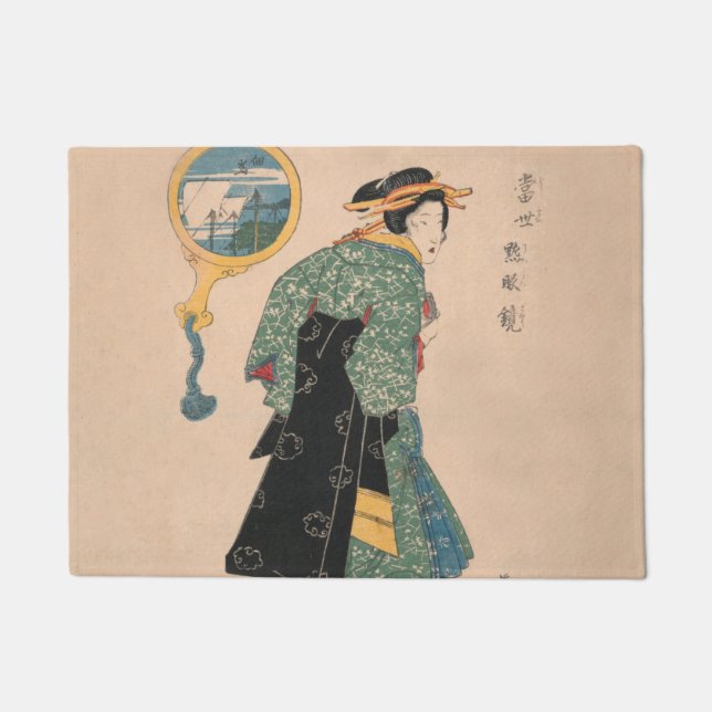 Paillasson Femme japonaise Kimono : Ukiyo-e Woodblock Imprime (Devant)