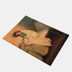 Paillasson Femme réveillée par le feu devant son lit