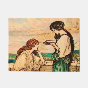 Paillasson Femmes Art Nouveau lisant au bord de la mer